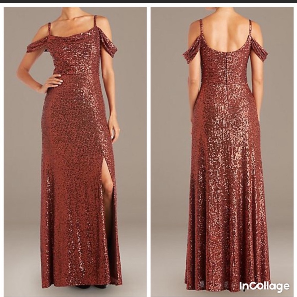 NWT Swag Sleeve Linear Sequin Gown NW Nightway